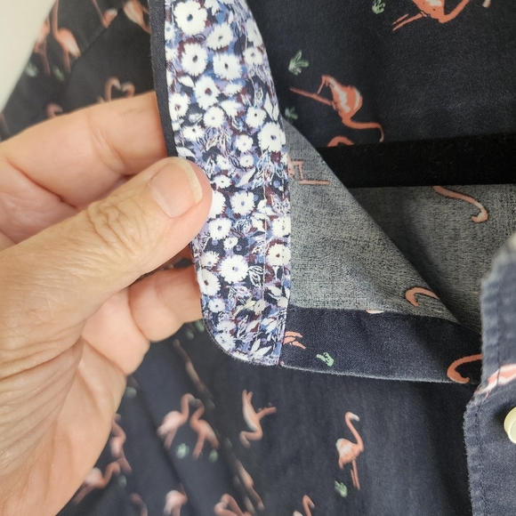 Men's Navy Flamingo Print Shirt Holiday Beachy - Picture 4 of 7